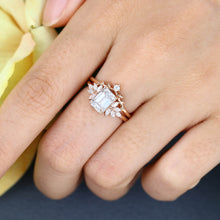 Rose Gold Emerald Cut Moissanite Delicate Bridal Ring Set