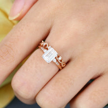 Rose Gold Emerald Cut Moissanite Delicate Bridal Ring Set