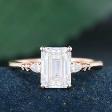 Rose Gold Emerald Cut Moissanite Cluster Engagement Ring