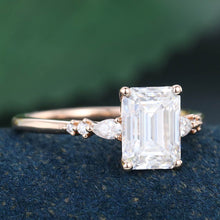 Rose Gold Emerald Cut Moissanite Cluster Engagement Ring
