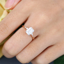 Rose Gold Emerald Cut Moissanite Cluster Engagement Ring