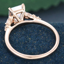 Rose Gold Emerald Cut Moissanite Cluster Engagement Ring