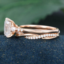 Rose Gold Emerald Cut Moissanite Promise Bridal Ring Set