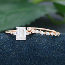 Rose Gold Emerald Cut Moissanite Stackable Engagement Ring Set