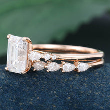 Rose Gold Emerald Cut Moissanite Stackable Engagement Ring Set