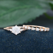 Rose Gold Hexagon Cut Moissanite Stackable Bridal Ring Set