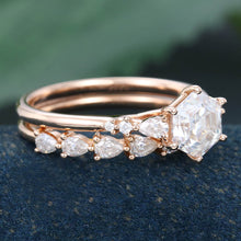 Rose Gold Hexagon Cut Moissanite Stackable Bridal Ring Set