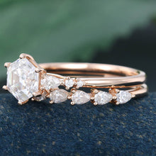 Rose Gold Hexagon Cut Moissanite Stackable Bridal Ring Set