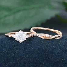 Rose Gold Hexagon Cut Moissanite Unique Bridal Ring Set