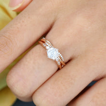 Rose Gold Hexagon Cut Moissanite Unique Bridal Ring Set