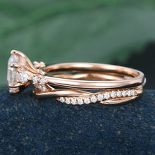 Rose Gold Hexagon Cut Moissanite Unique Bridal Ring Set