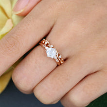 Rose Gold Hexagon Cut Moissanite Unique Engagement Ring Set