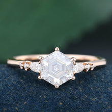 Rose Gold Hexagon Cut Moissanite Cluster Engagement Ring
