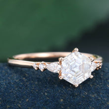 Rose Gold Hexagon Cut Moissanite Cluster Engagement Ring