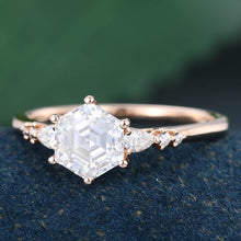 Rose Gold Hexagon Cut Moissanite Cluster Engagement Ring