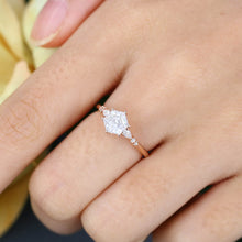 Rose Gold Hexagon Cut Moissanite Cluster Engagement Ring