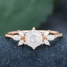 Rose Gold Hexagon Cut Moissanite Cluster Promise Engagement Ring