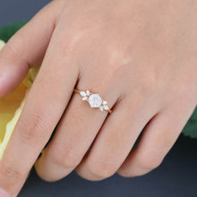 Rose Gold Hexagon Cut Moissanite Cluster Promise Engagement Ring