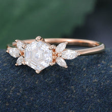 Rose Gold Hexagon Cut Moissanite Cluster Promise Engagement Ring