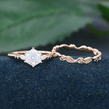 Rose Gold Hexagon Cut Moissanite Stackable Engagement Ring Set