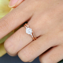 Rose Gold Hexagon Cut Moissanite Stackable Engagement Ring Set