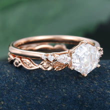 Rose Gold Hexagon Cut Moissanite Stackable Engagement Ring Set