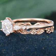 Rose Gold Hexagon Cut Moissanite Stackable Engagement Ring Set