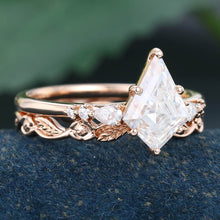 Rose Gold Kite Cut Moissanite Delicate Bridal Ring Set
