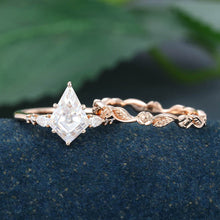Rose Gold Kite Cut Moissanite Delicate Bridal Ring Set