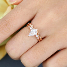 Rose Gold Kite Cut Moissanite Delicate Bridal Ring Set