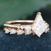 Rose Gold Kite Cut Moissanite Promise Bridal Ring Set