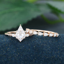 Rose Gold Kite Cut Moissanite Promise Bridal Ring Set