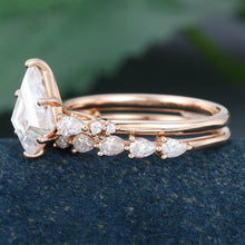 Rose Gold Kite Cut Moissanite Promise Bridal Ring Set
