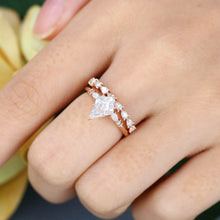 Rose Gold Kite Cut Moissanite Promise Bridal Ring Set