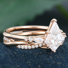 Rose Gold Kite Cut Moissanite Stackable Engagement Ring Set
