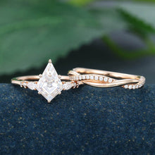 Rose Gold Kite Cut Moissanite Stackable Engagement Ring Set