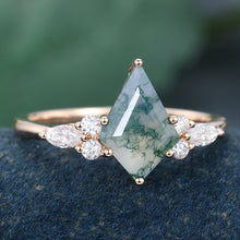 Rose Gold Kite Cut Moss Agate Cluster Engagement Ring