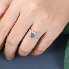 Rose Gold Kite Cut Moss Agate Cluster Engagement Ring