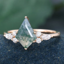Rose Gold Kite Cut Moss Agate Cluster Engagement Ring