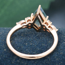 Rose Gold Kite Cut Moss Agate Cluster Engagement Ring