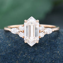 Rose Gold Long Hexagon Cut Moissanite Cluster Engagement Ring