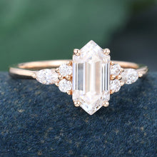 Rose Gold Long Hexagon Cut Moissanite Cluster Engagement Ring