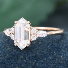 Rose Gold Long Hexagon Cut Moissanite Cluster Engagement Ring