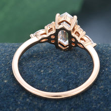 Rose Gold Long Hexagon Cut Moissanite Cluster Engagement Ring