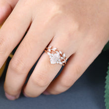 Rose Gold Long Hexagon Cut Moissanite Leaf Shape Bridal Ring Set