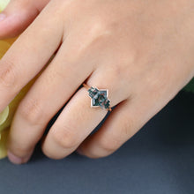 Rose Gold Long Hexagon Cut Moss Agate Unique Promise Engagement Ring