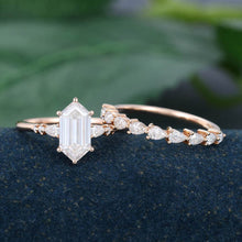 Rose Gold Long Hexagon Moissanite Stackable Bridal Ring Set