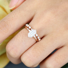 Rose Gold Long Hexagon Moissanite Stackable Bridal Ring Set