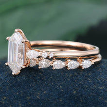 Rose Gold Long Hexagon Moissanite Stackable Bridal Ring Set