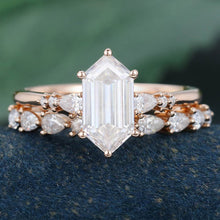 Rose Gold Long Hexagon Moissanite Stackable Bridal Ring Set